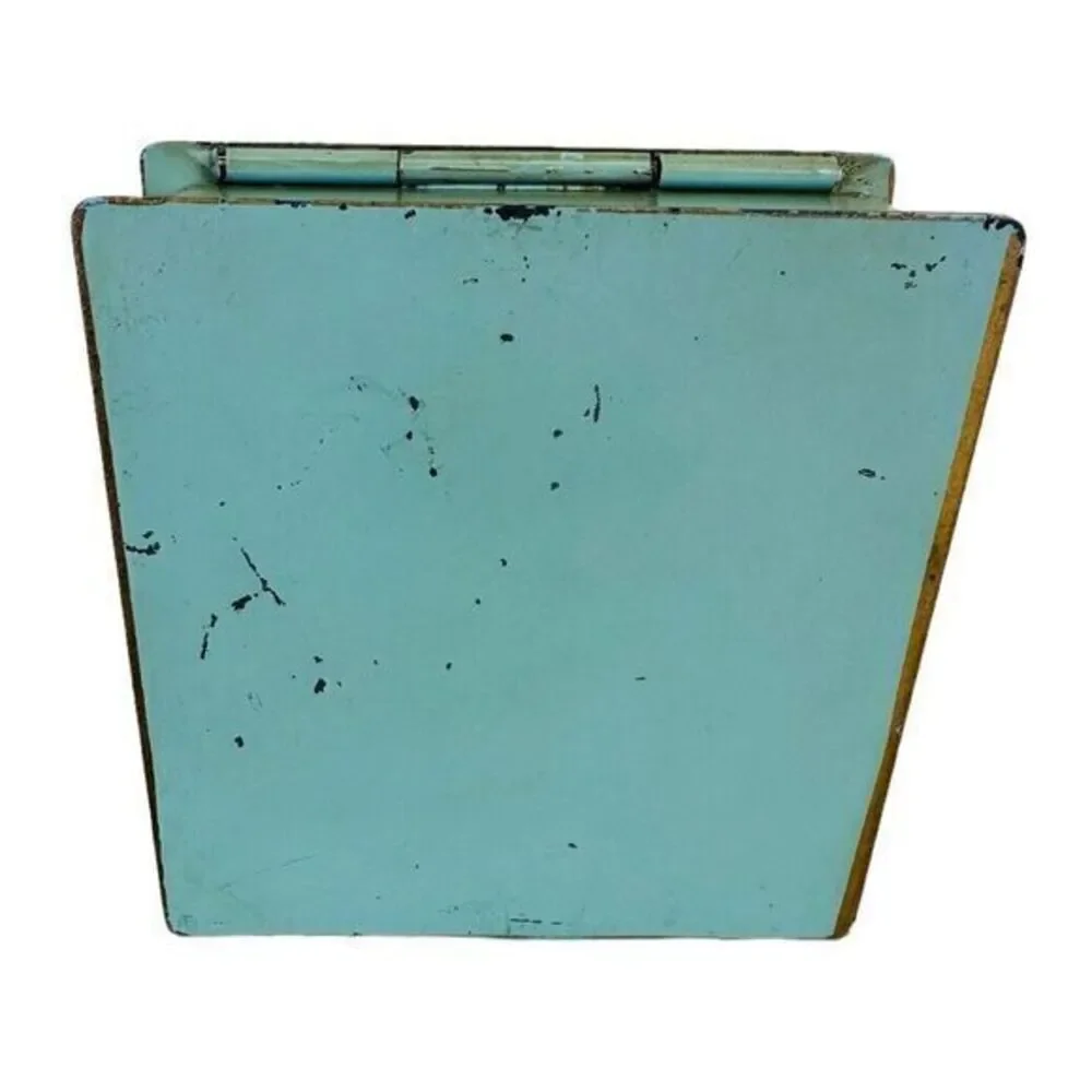 Vintage Hinged Metal Trinket Jewelry‎ Box Blue/Green With Gold Trim 3.75